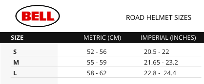 Bell Road Helmet size chart