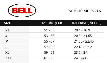 Bell MTB Helmet size chart