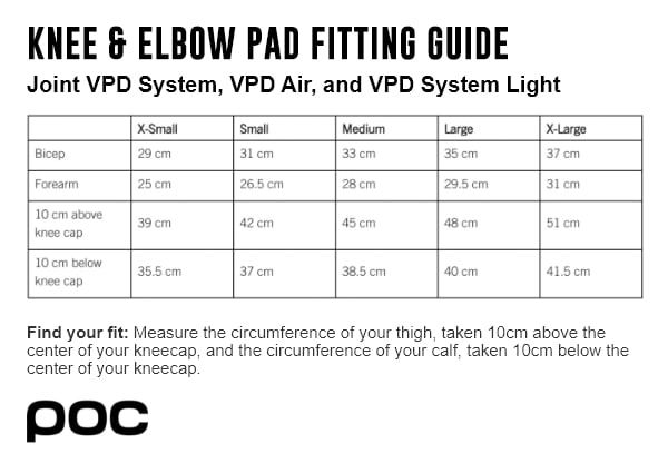 POC Knee and Elbow VPD size chart