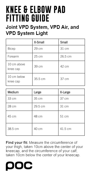 POC Knee and Elbow VPD size chart