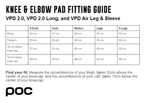 POC Knee and Elbow VPD 2.0 size chart